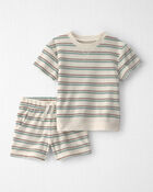 Tout-petit - Ensemble 2 pi&egrave;ces haut et short en tissu &eacute;ponge avec coton biologique &agrave; rayures, image 1 sur 4 diapositives