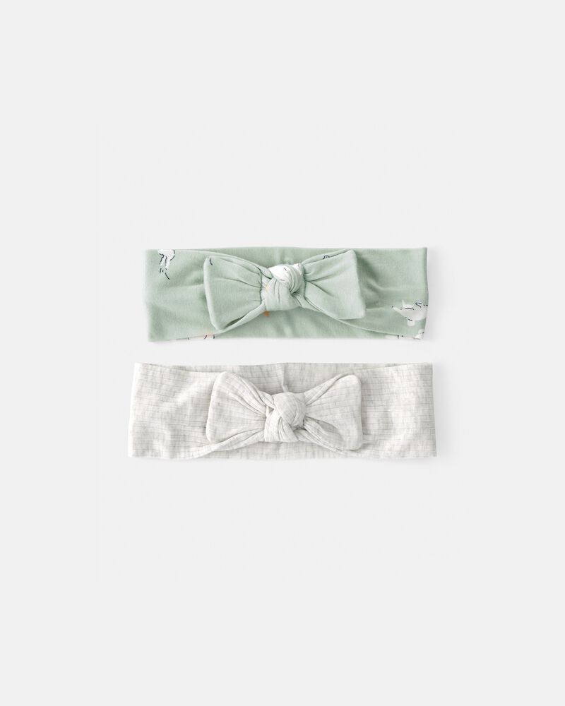 Baby Girl 2-Pack Bunny Headwraps - Green/Ivory, image 1 of 4 slides