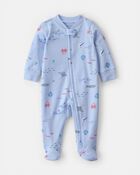 Baby Sea Animals 2-Way 100% Cotton Zip Sleeper - Blue, image 1 of 4 slides