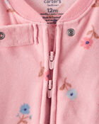 Baby Girl Butterfly & Floral Print Loose Fit Long-Sleeve 2-Way Zip 1-Piece Pyjamas - Pink, image 3 of 5 slides