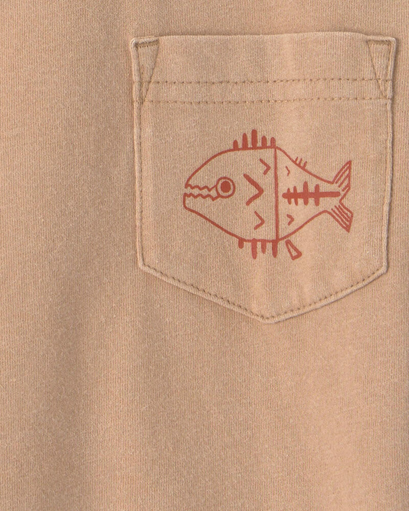 Tout-petit gar&ccedil;on - T-shirt &agrave; imprim&eacute; de poisson sur la poche - Brun, image 2 sur 2 diapositives