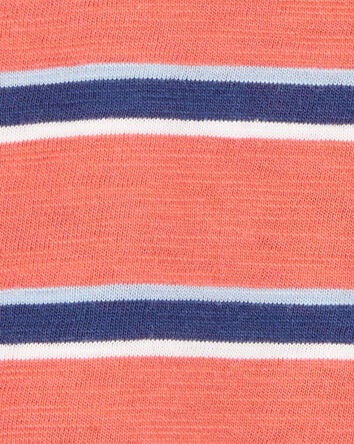 Baby Striped Cotton Blend Short-Sleeve Henley - Orange, 