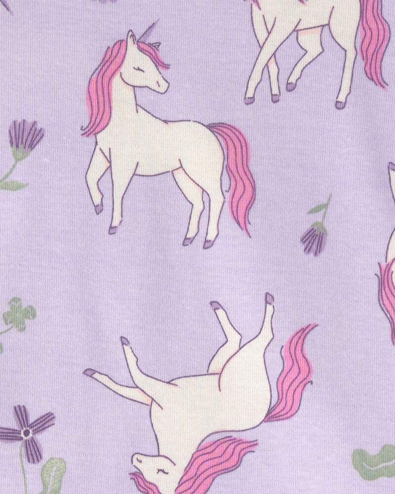 Baby Girl Unicorn Floral 100% Cotton Snug Fit 4-Piece Pyjama Set - Pink/Purple, image 3 of 4 slides