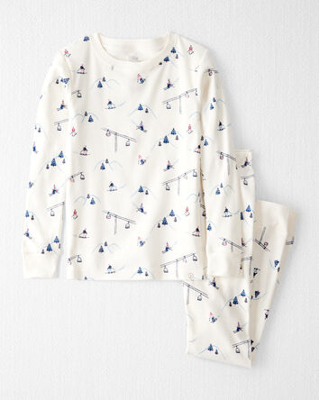 Kid Organic Cotton Pyjamas in Snowy Slopes Print, 