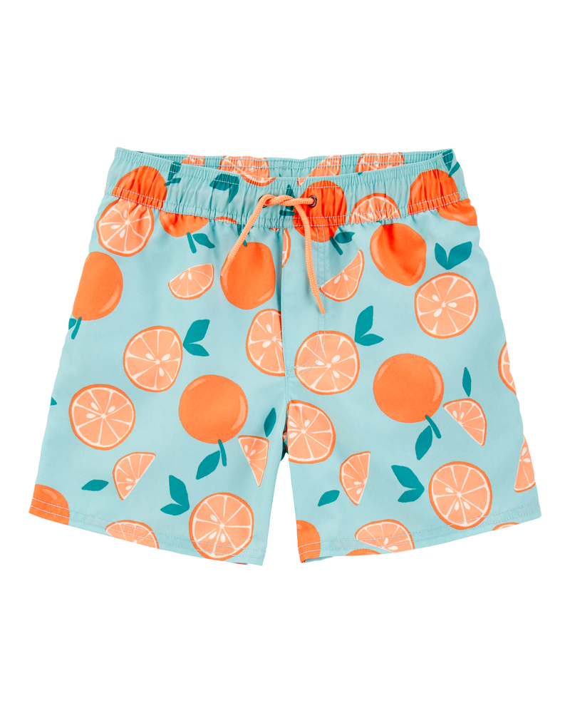 Boys Orange Fruit Swim Trunks - Blue, image 1 of 4 slides