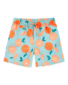 Boys Orange Fruit Swim Trunks - Blue, image 1 of 4 slides