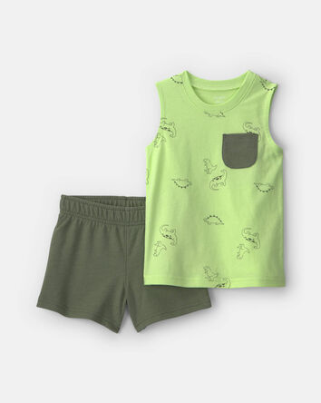 Tout-petit gar&ccedil;on - Ensemble 2 pi&egrave;ces haut &agrave; dinosaure et short - Vert, 