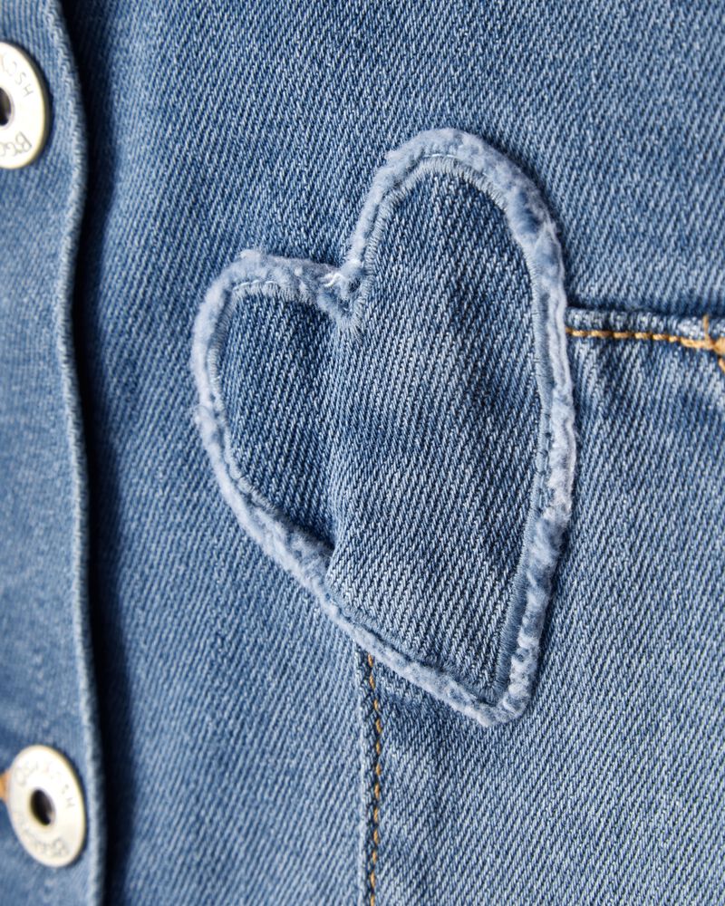 Girls Sleeveless Heart Denim Skirtall - Blue, image 3 of 5 slides