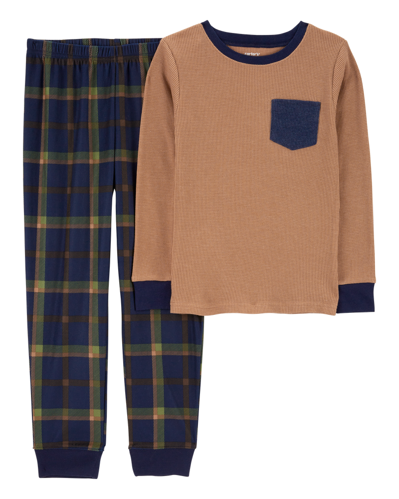 Brown Navy Kid 2 Piece Plaid Cotton Blend Fleece Pyjamas Carter s Oshkosh Canada