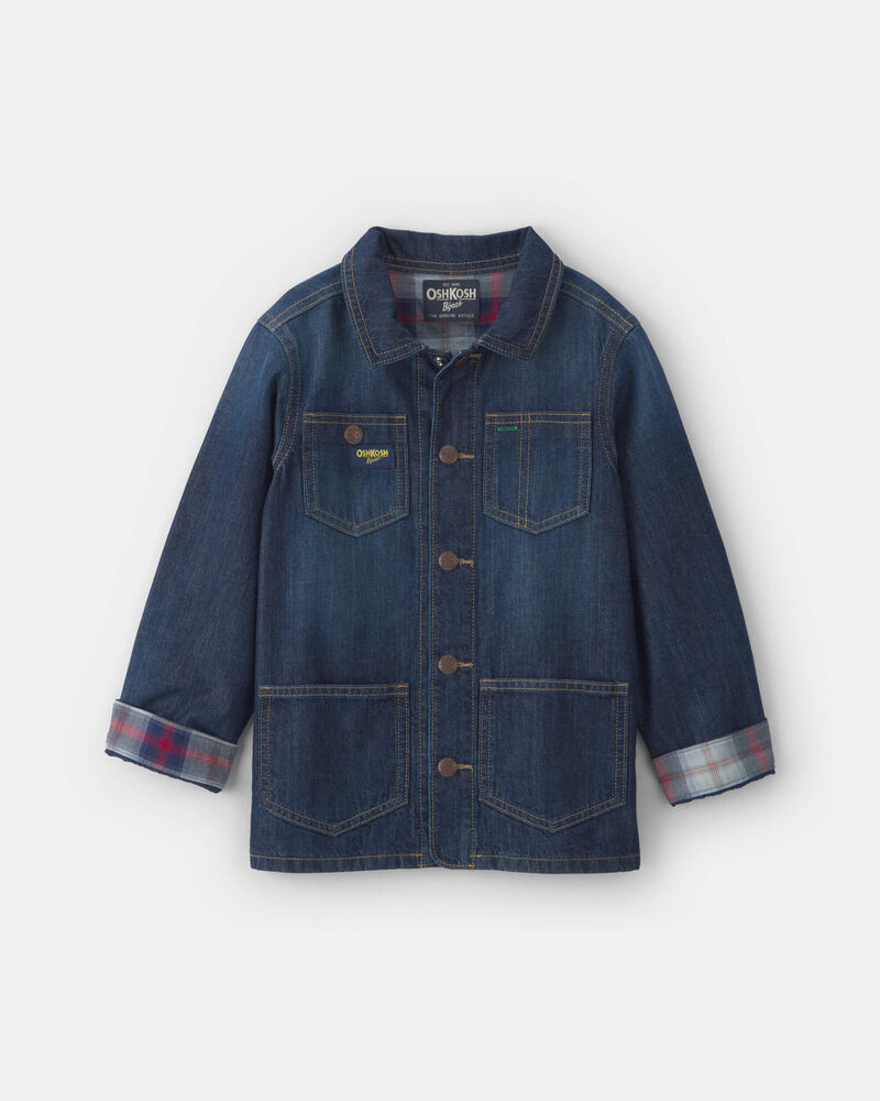Boys Plaid Denim Jacket - Dark Wash, image 2 of 5 slides