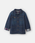 Boys Plaid Denim Jacket - Dark Wash, image 2 of 5 slides
