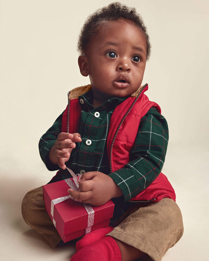 Baby Boy 3-Piece Plaid Twill Long-Sleeve Layering Set - Red/Green/Khaki, image 2 of 7 slides