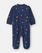 Baby Girl Fruit Fleece 2-Way Zip Sleeper - Blue, image 2 of 5 slides
