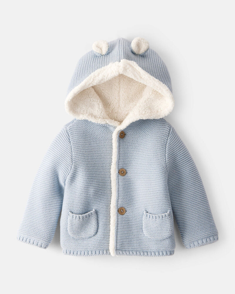 Baby Boy Sherpa Lined Cotton Long-Sleeve Sweater - Blue, image 1 of 4 slides