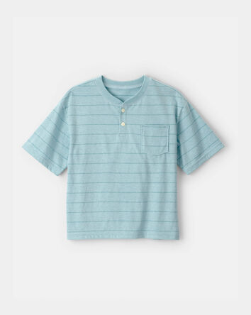 Boys Striped Henley T-Shirt - Blue, 