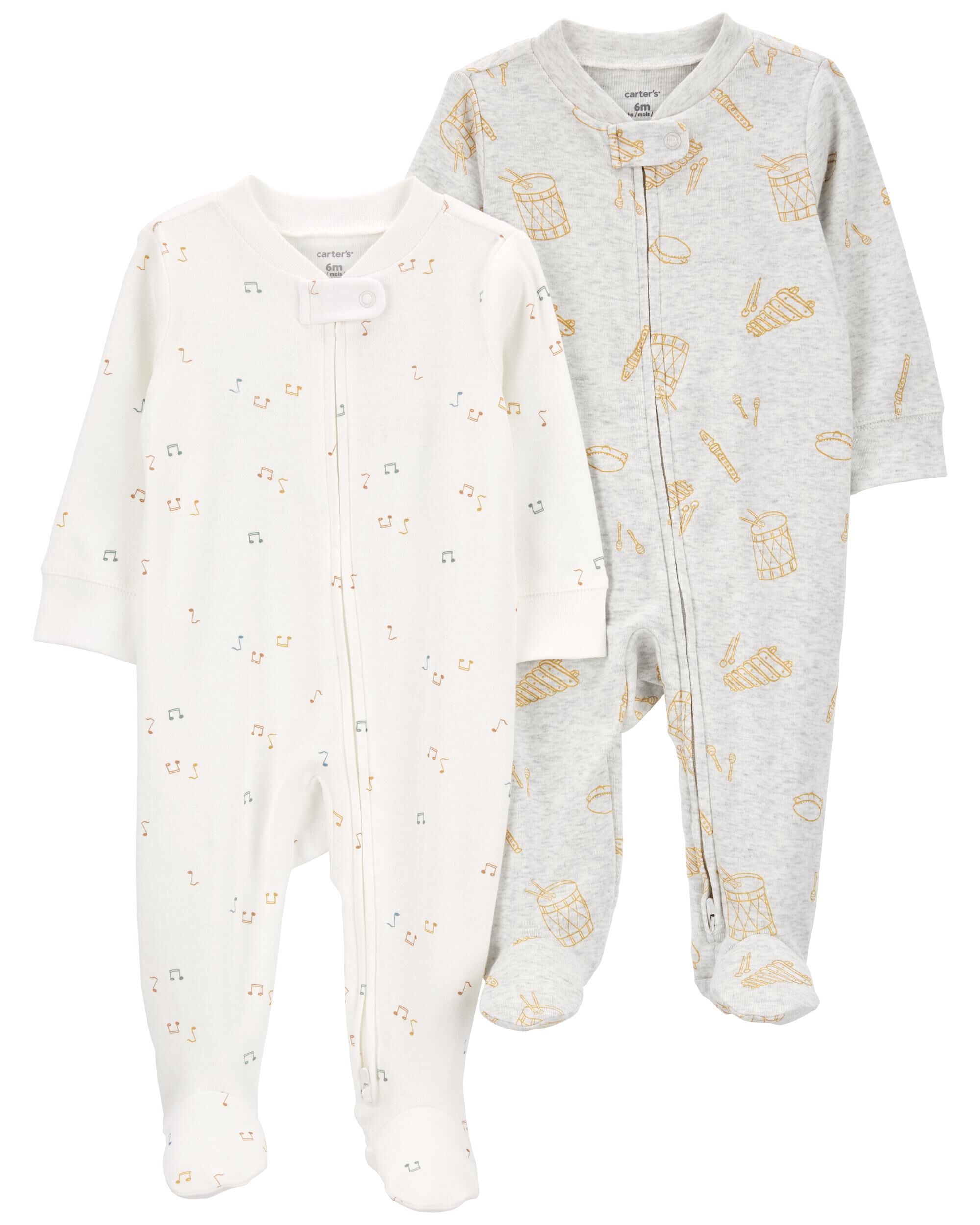 Baby Girls Baby 2 Pack 2 Way Zip Cotton Blend Sleeper Pyjamas NB Carter s