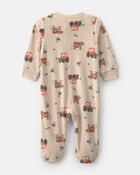 Baby Boy Tractor 2-Way Zip Fleece Sleeper - Brown, image 2 of 5 slides