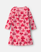 Girls Bows Fleece Loose Fit Night Gown - Pink, image 1 of 3 slides
