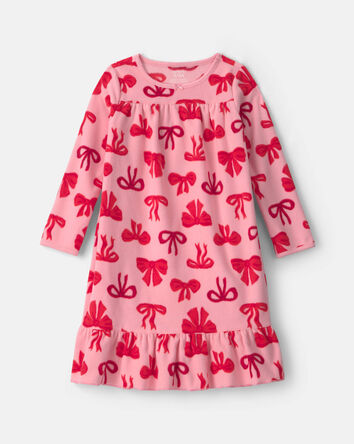 Girls Bows Fleece Loose Fit Night Gown - Pink, 