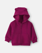 Baby Girl Bear Fleece Zip-Up Hoodie - Maroon, image 1 of 3 slides
