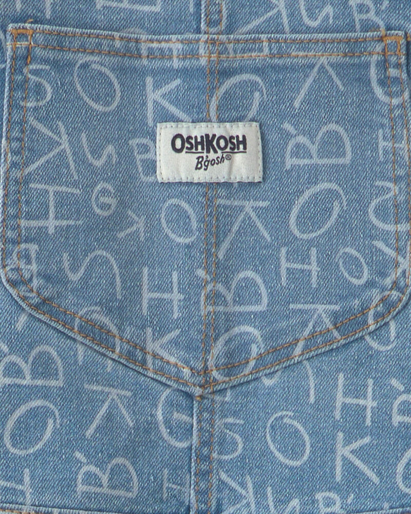 Girls Alphabet Denim Overalls - Medium Wash, image 5 of 6 slides