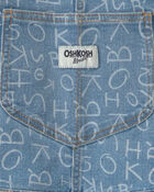 Girls Alphabet Denim Overalls - Medium Wash, image 5 of 6 slides