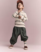 Toddler Boy Striped Quarter-Zip Sweater - Cream/Sage, image 3 of 6 slides