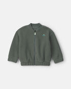 Dinosaur Teddy Fleece Zip-Up Jacket - Olive Green, image 1 of 3 slides