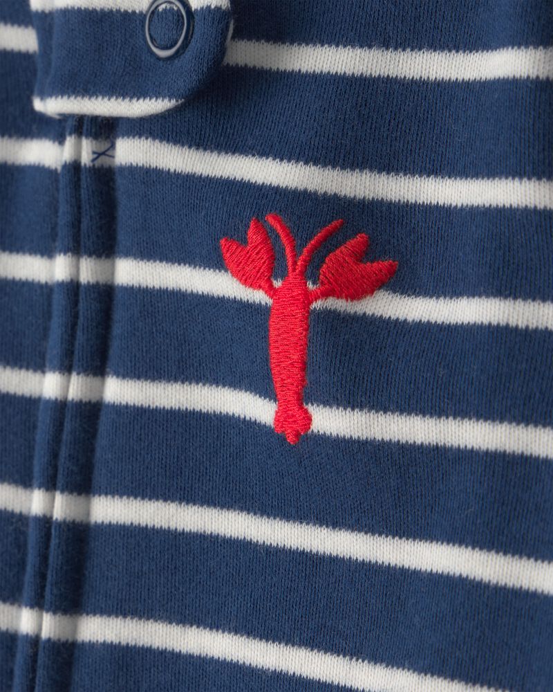 Baby Boy Lobster 2-Way Zip 100% Cotton Sleeper - Blue, image 2 of 6 slides