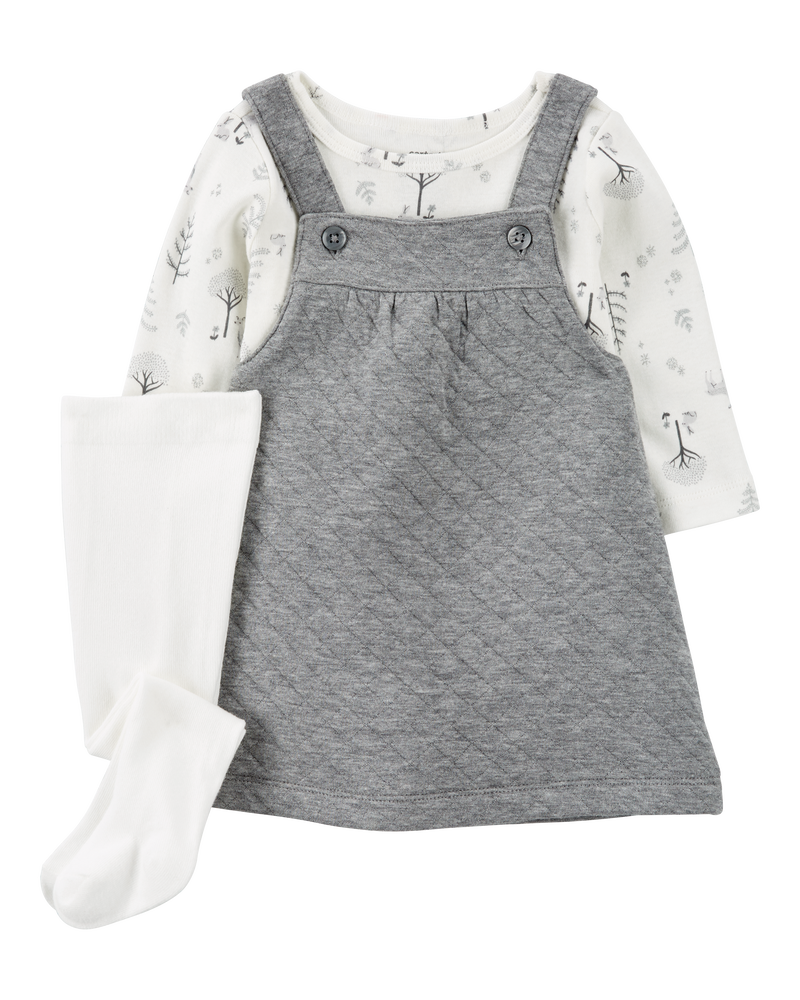 Baby 3-Piece Quilted Jumper & Tights Set, image 1 of 6 slides