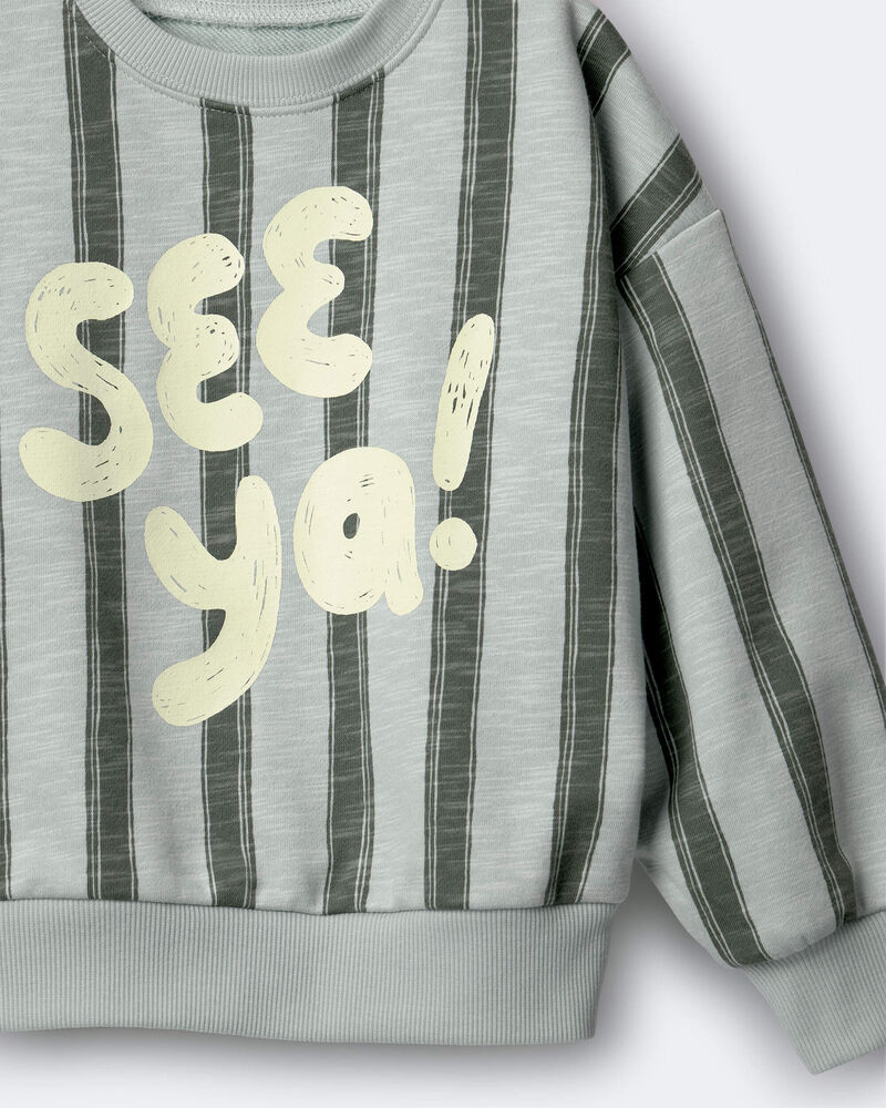 Toddler 'See Ya!' Striped Dolman-Sleeve Sweatshirt - Sage, image 6 of 6 slides