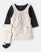 Baby Girl 3-Piece Heart Print Long-Sleeve Dress Set - Ivory/Black, image 1 of 6 slides