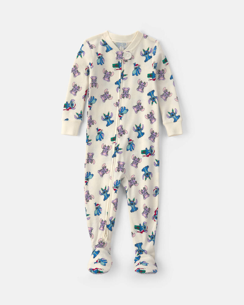 B&eacute;b&eacute; - Pyjama ajust&eacute; 1-pi&egrave;ce en 100&nbsp;% coton &agrave; fermeture &agrave; glissi&egrave;re double sens et pieds &agrave; motif Stitch de No&euml;l &ndash; Ivoire, image 1 sur 4 diapositives