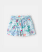 Filles - Short en gaze &agrave; motif de palmiers et de fleurs - Bleu, image 1 sur 3 diapositives