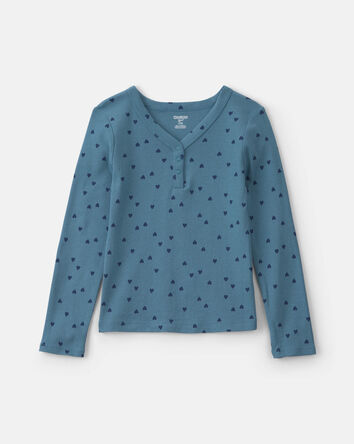 Girls Heart Long-Sleeve Rib Top - Blue, 