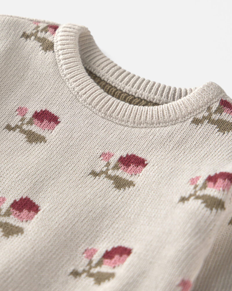 B&eacute;b&eacute; - Chandail en tricot de coton biologique &agrave; motif jacquard floral, image 2 sur 3 diapositives