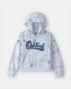 Filles - Blouson &agrave; capuchon, fermeture &agrave; glissi&egrave;re et logo OshKosh, motif floral - Bleu, image 1 sur 3 diapositives