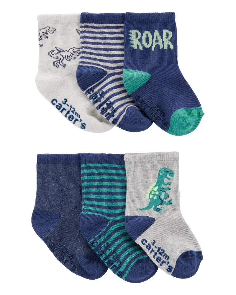 Baby 6-Pack Dinosaur Socks, image 1 of 3 slides