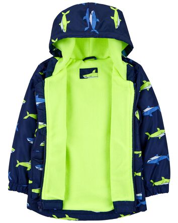 Kid Shark Print Rain Jacket, 