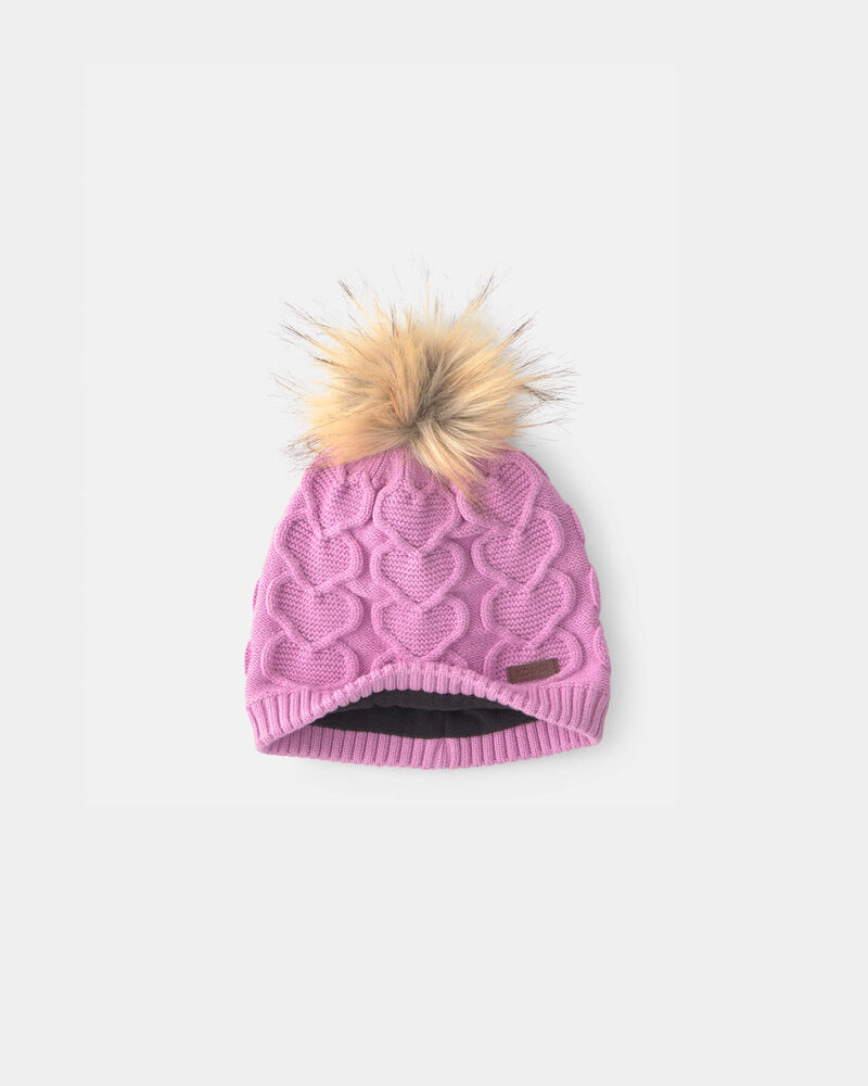 Filles - Tuque &agrave; points torsad&eacute;s et c&oelig;urs Kombi - Rose, image 2 sur 3 diapositives
