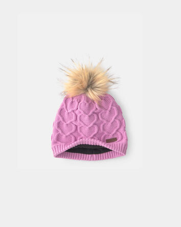 Filles - Tuque &agrave; points torsad&eacute;s et c&oelig;urs Kombi - Rose, 