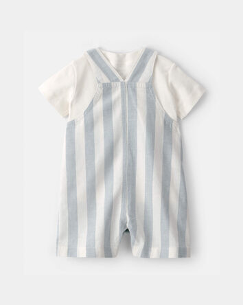 B&eacute;b&eacute; gar&ccedil;on - Ensemble 2 pi&egrave;ces barboteuse &agrave; rayures - Bleu/Ivoire, 