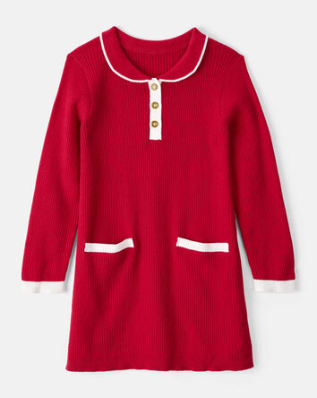 Tout-petit fille - Robe de soirée à manches longues en coton - Rouge, 