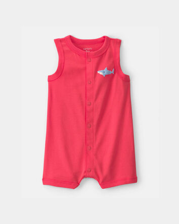 Baby Boy Shark Romper - Orange, 