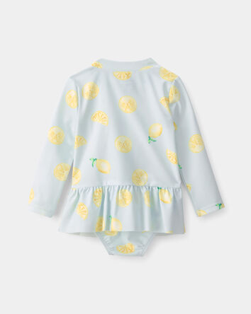 Baby Girl 1-Piece Lemon Rashguard Swimsuit - Blue, 