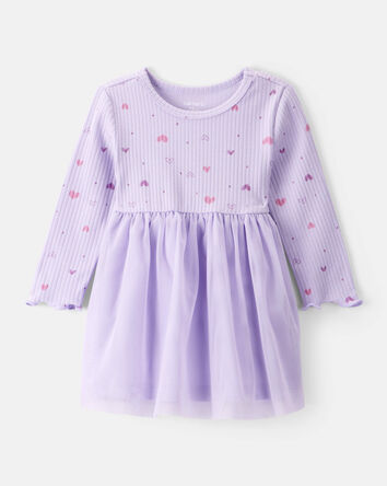 Bébé fille - Robe à manches longues à imprimé cœurs - Mauve, 