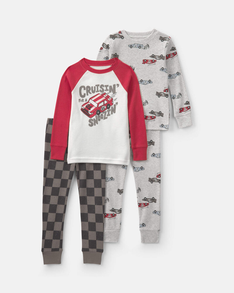 Tout-petit gar&ccedil;on - Pyjama ajust&eacute; 4 pi&egrave;ces &agrave; imprim&eacute; de voitures de course &laquo;Cruisin' For A Snoozin'&raquo; &ndash; Rouge/Blanc, image 1 sur 4 diapositives