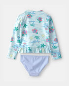 Toddler Girl 2-Piece Beach  Long-Sleeve Rashguard Swimsuit Set - Blue/Lavender, image 2 of 4 slides