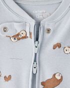 Baby Boy Otter 100% Cotton Snug Fit 2-Way Zip Footie 1-Piece Pyjamass - Blue, image 2 of 4 slides