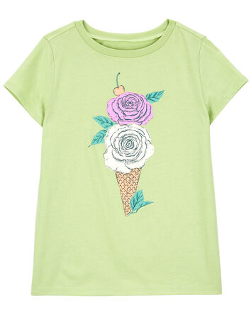 T-shirt à imprimé de crème glacée et fleur, 